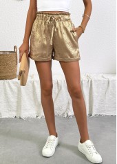 Champagne Tie Elastic Waist High Waisted Shorts | thumb picture 
