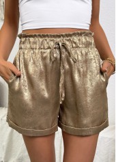 Champagne Tie Elastic Waist High Waisted Shorts