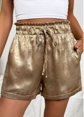 Champagne Tie Elastic Waist High Waisted Shorts | thumb picture 