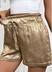 Champagne Tie Elastic Waist High Waisted Shorts | thumb picture 