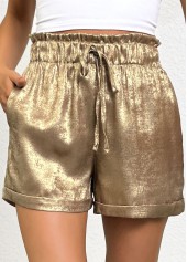 Champagne Tie Elastic Waist High Waisted Shorts | thumb picture 
