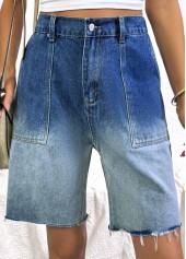 Denim Blue Ombre Wide Leg Button Fly Shorts | thumb picture 