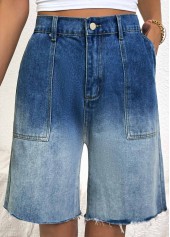 Denim Blue Ombre Wide Leg Button Fly Shorts