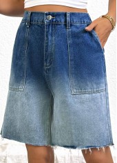 Denim Blue Ombre Wide Leg Button Fly Shorts | thumb picture 