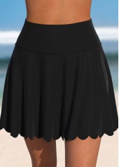 High Waisted Black Scalloped Hem Swim Skirt