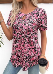 Multi Color Cut Out Ditsy Floral Print T Shirt | thumb picture 