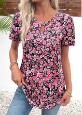 Multi Color Cut Out Ditsy Floral Print T Shirt | thumb picture 