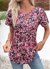 Multi Color Cut Out Ditsy Floral Print T Shirt