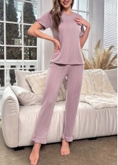 Light Pink Short Sleeve Lounge Top and Pants | thumb picture 