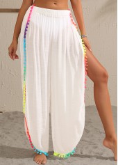 White Split Patchwork Tassel Beach Pants