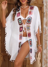 White Half Sleeve Tunic Cover Up