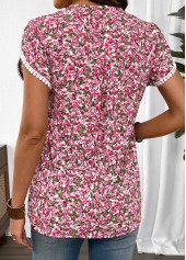 Hot Pink Floral Print Tummy Coverage Short Sleeve Blouse | thumb picture 