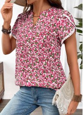 Hot Pink Floral Print Tummy Coverage Short Sleeve Blouse | thumb picture 