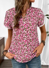 Hot Pink Floral Print Tummy Coverage Short Sleeve Blouse | thumb picture 