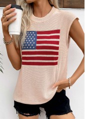 Beige American Flag Print Sleeveless Round Neck Tank Top | thumb picture 