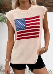 Beige American Flag Print Sleeveless Round Neck Tank Top | thumb picture 