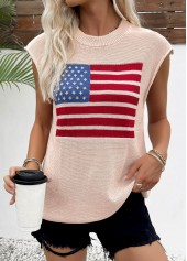 Beige American Flag Print Sleeveless Round Neck Tank Top | thumb picture 
