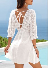 White Patchwork V Neck Tie Cover Up | thumb picture 