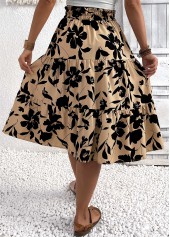 Light Camel Floral Print A Line Elastic Waist Skirt | thumb picture 