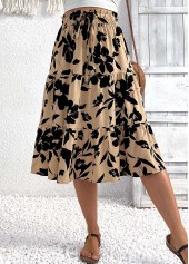 Light Camel Floral Print A Line Elastic Waist Skirt | thumb picture 