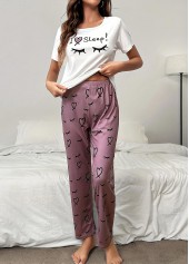 Dark Reddish Purple Letter Print Lounge Top and Pants | thumb picture 