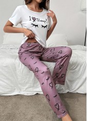 Dark Reddish Purple Letter Print Lounge Top and Pants | thumb picture 