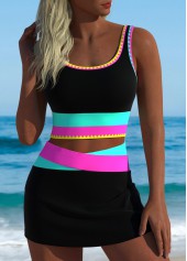 High Waisted Black Patchwork Bikini Set