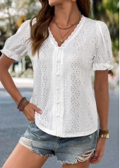White Tummy Coverage Short Sleeve V Neck T Shirt