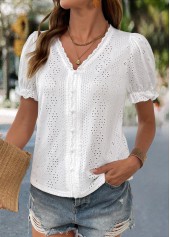 White Tummy Coverage Short Sleeve V Neck T Shirt | thumb picture 