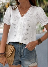 White Tummy Coverage Short Sleeve V Neck T Shirt | thumb picture 