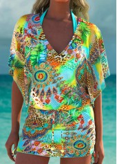 Tropical Plants Print Green Cover Up