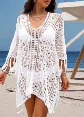 White Handkerchief Hem Tassel Cover Up | thumb picture 