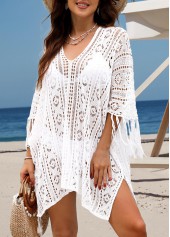 White Handkerchief Hem Tassel Cover Up | thumb picture 