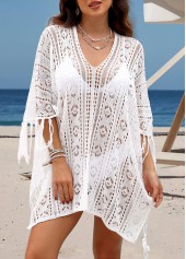 White Handkerchief Hem Tassel Cover Up