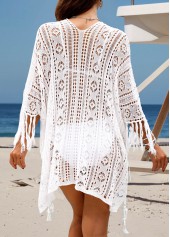 White Handkerchief Hem Tassel Cover Up | thumb picture 