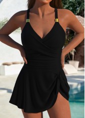 Black V Neck One Piece Swimdress