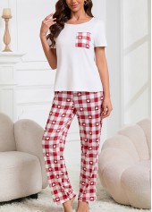Wine Red Plaid Short Sleeve Lounge Top and Pants | thumb picture 