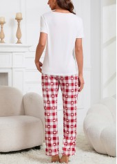 Wine Red Plaid Short Sleeve Lounge Top and Pants | thumb picture 