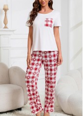 Wine Red Plaid Short Sleeve Lounge Top and Pants | thumb picture 