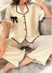 Beige Short Sleeve Lounge Top and Pants