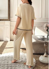Beige Short Sleeve Lounge Top and Pants | thumb picture 