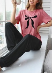 Pink Short Sleeve Round Neck Lounge Top and Pants