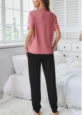 Pink Short Sleeve Round Neck Lounge Top and Pants | thumb picture 
