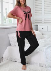 Pink Short Sleeve Round Neck Lounge Top and Pants | thumb picture 