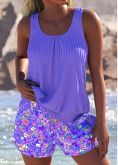 Mid Waisted Ditsy Floral Print Light Purple Tankini Set | thumb picture 
