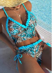 Mid Waisted Leopard Blue Bikini Set