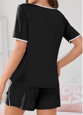 Black Short Sleeve Round Neck Lounge Top and Shorts | thumb picture 
