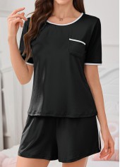 Black Short Sleeve Round Neck Lounge Top and Shorts | thumb picture 