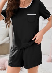Black Short Sleeve Round Neck Lounge Top and Shorts | thumb picture 