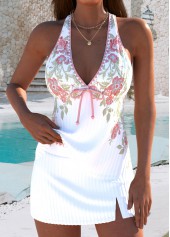 Mid Waisted Random Floral Print Pink Tankini Set